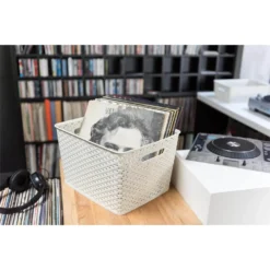 Curver My Style Large Rectangular Plastic Storage Basket - Vintage White - 18L -Home Furnishing Series Store 12809473 2494833219402225