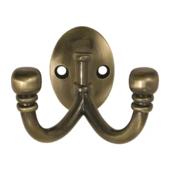 Ball End Double Robe Hook - Antique Brass