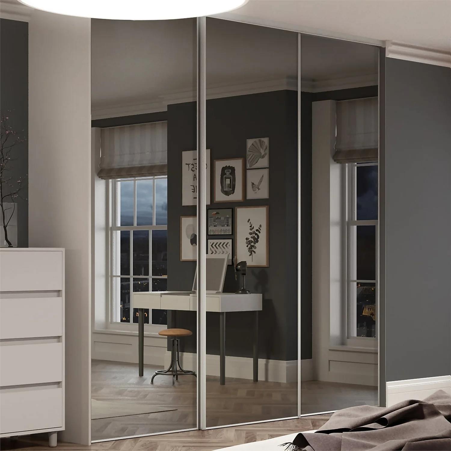 Classic Sliding Wardrobe Door Mirror With Silver Frame (W)610mm 4 Classic Sliding Wardrobe Door Mirror With Silver Frame (W)610mm - Image 2