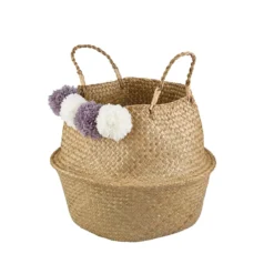 Seagrass Foldable Basket With Pom Poms -Home Furnishing Series Store 12829059 2434832983141326