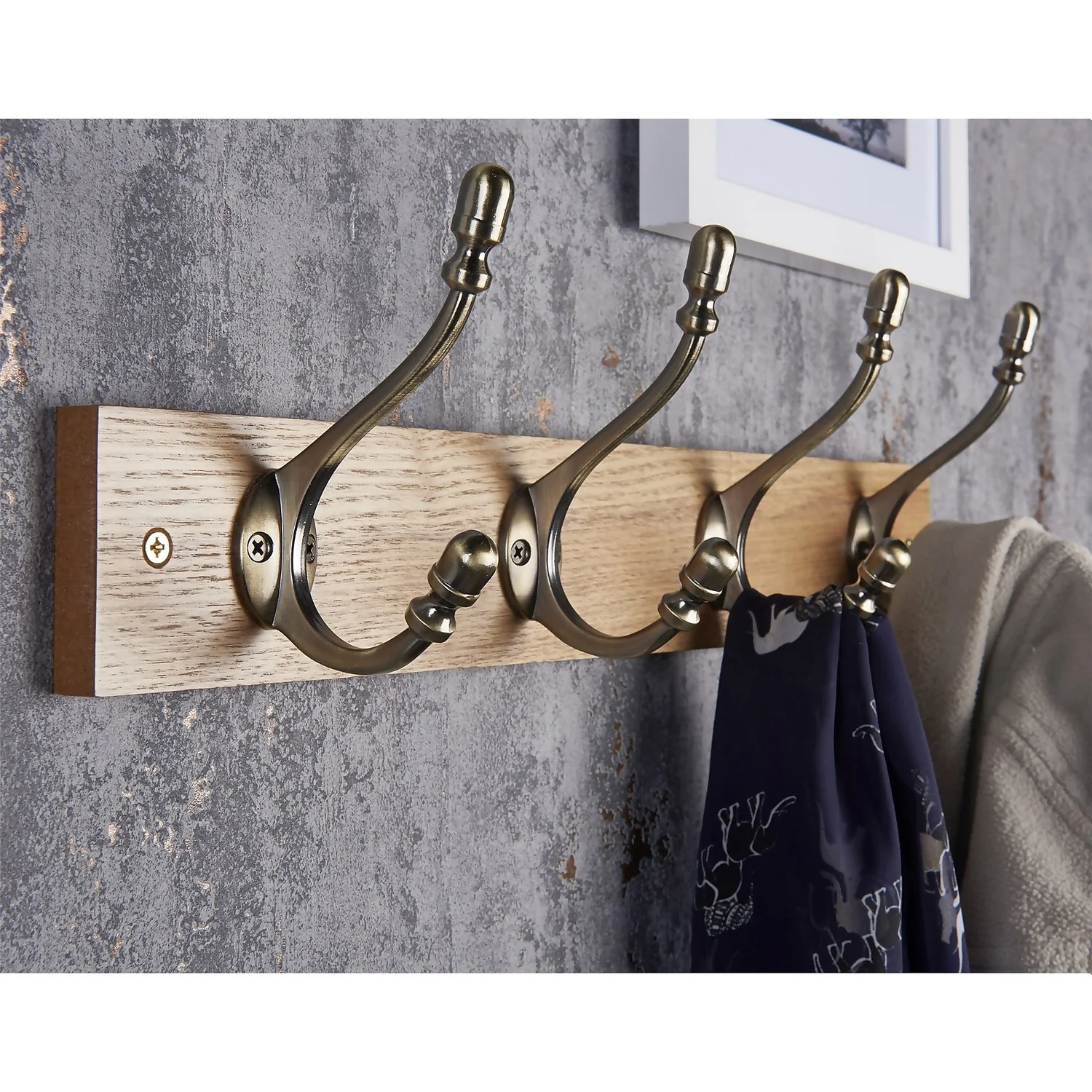 4 Deco Antique Brass Hook On Light Rustic Board 4 4 Deco Antique Brass Hook On Light Rustic Board - Image 2