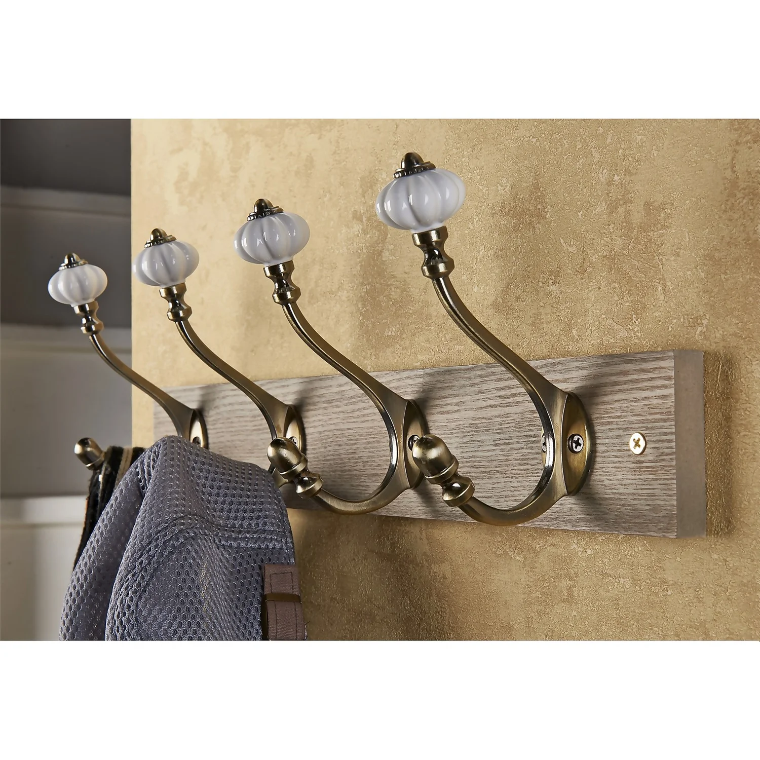 4 Ceramic Antique Brass Hook On Dark Rustic Board 4 4 Ceramic Antique Brass Hook On Dark Rustic Board - Image 2