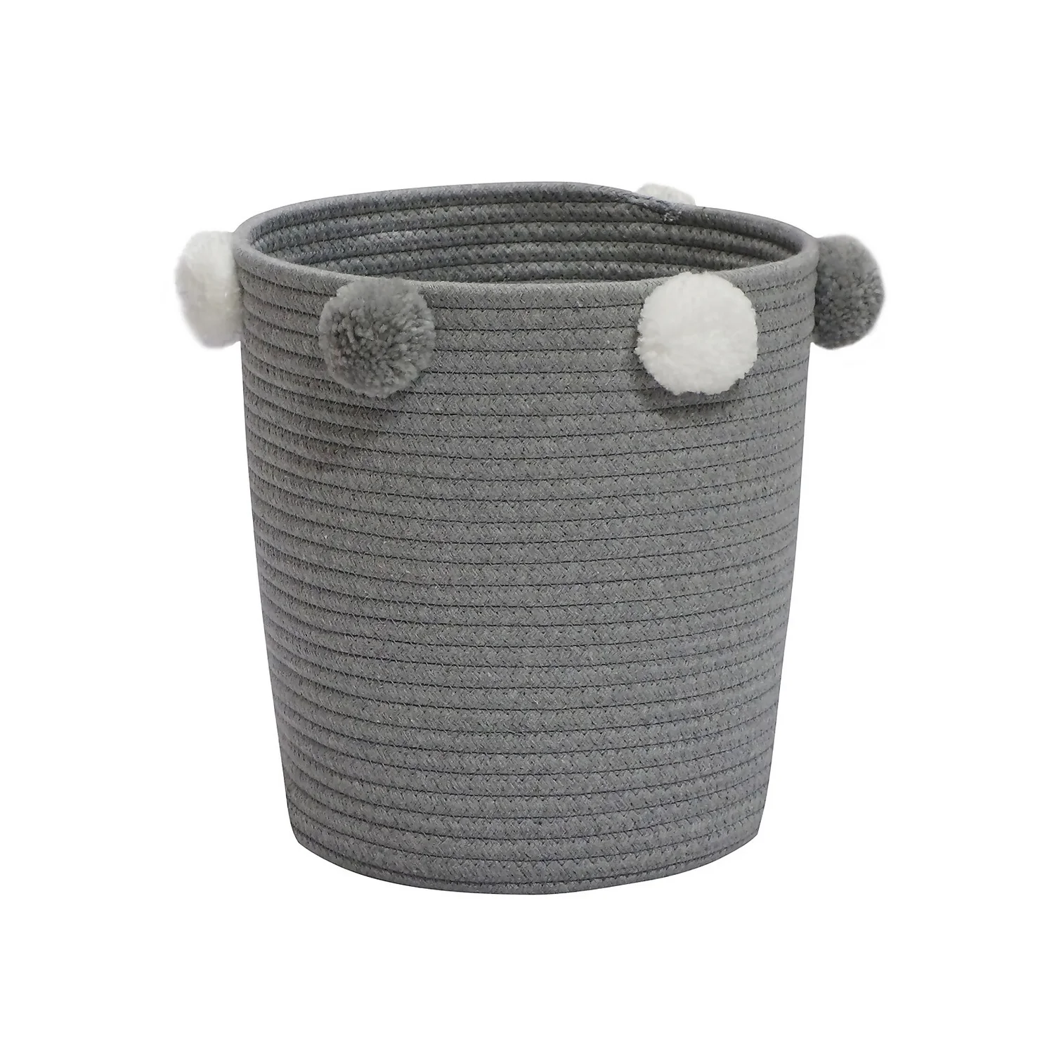 Round Cotton Rope Grey Pom Pom Basket 3 Round Cotton Rope Grey Pom Pom Basket