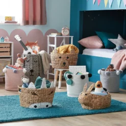 Round Cotton Rope Grey Pom Pom Basket 7 Round Cotton Rope Grey Pom Pom Basket -Home Furnishing Series Store 12886597 9044940538561180