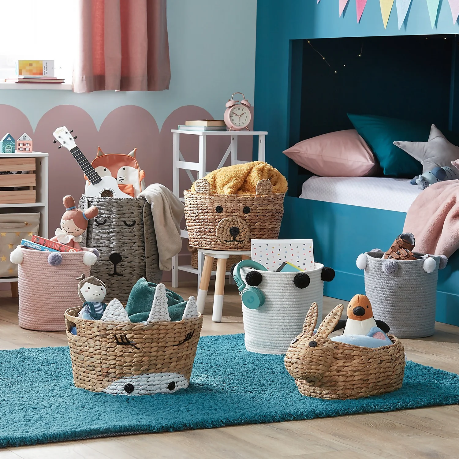 Round Cotton Rope Grey Pom Pom Basket 4 Round Cotton Rope Grey Pom Pom Basket - Image 2