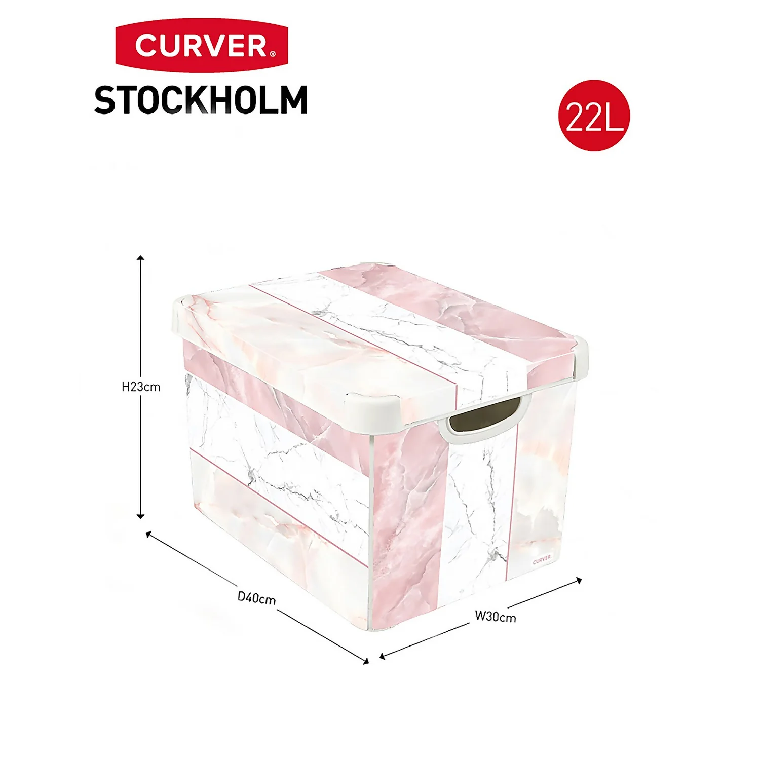 Curver Stockholm Mixed Marble Deco Storage Box - Pink & White 22L 7 Curver Stockholm Mixed Marble Deco Storage Box - Pink & White 22L - Image 5