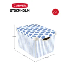 Curver Stockholm Coastal Deco Storage Box - Blue & White - 22L -Home Furnishing Series Store 13169627 2014898511737109