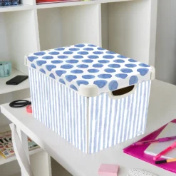 Curver Stockholm Coastal Deco Storage Box - Blue & White - 22L -Home Furnishing Series Store 13169627 5064907597089152