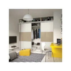 Linear Sliding Wardrobe Door 3 Panel Cream Glass / White Wooden Panel (W)610mm -Home Furnishing Series Store 13660788 1984969757626107
