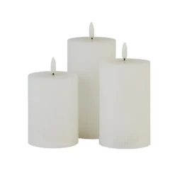 Pack Of 3 LED Pillar Ribbed Candles - White -Home Furnishing Series Store 13794266 1775009419370130