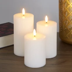 Pack Of 3 LED Pillar Ribbed Candles - White -Home Furnishing Series Store 13794266 6665009419331964