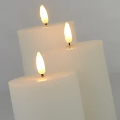 Pack Of 3 LED Pillar Ribbed Candles - White -Home Furnishing Series Store 13794266 8555009419425051