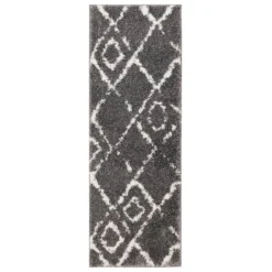 Deluxe Berber Shaggy Runner - Charcoal & White - 180x67cm