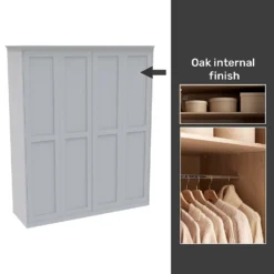House Beautiful Realm Fitted Look Quad Wardrobe, Oak Effect Carcass - White Shaker Doors (W) 1901mm X (H) 2256mm