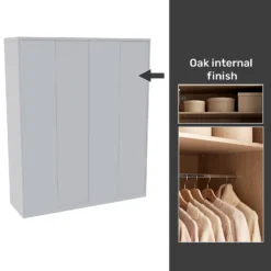 House Beautiful Honest Fitted Look Quad Wardrobe, Oak Effect Carcass - Gloss White Slab Doors (W) 1840mm X (H) 2226mm