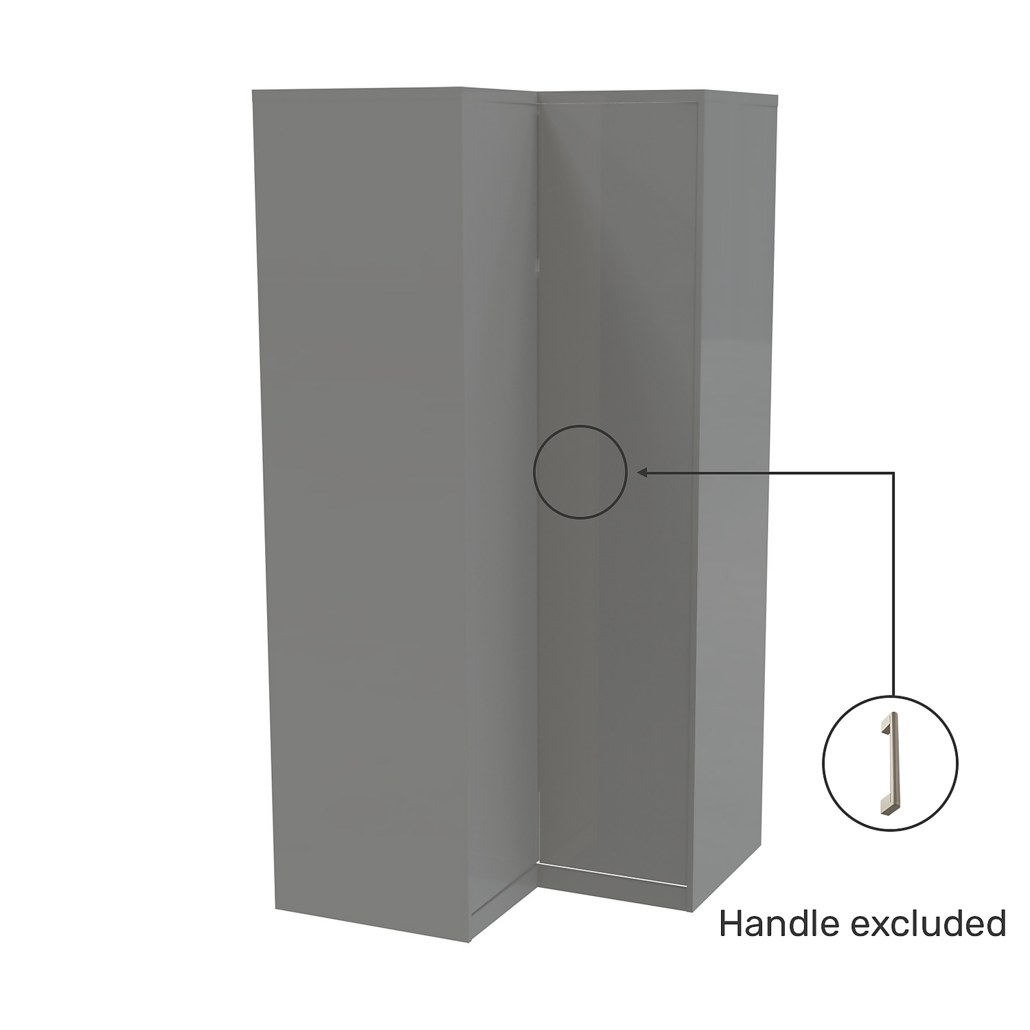 House Beautiful Honest Fitted Look Corner Wardrobe, Grey Carcass - Gloss Grey Slab Doors (W) 1073mm X (H) 2226mm 5 House Beautiful Honest Fitted Look Corner Wardrobe, Grey Carcass - Gloss Grey Slab Doors (W) 1073mm X (H) 2226mm - Image 3