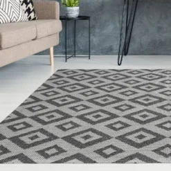 Recycled Cotton Geometric Rug - Grey - 160x230cm -Home Furnishing Series Store 14015872 4355006092135602
