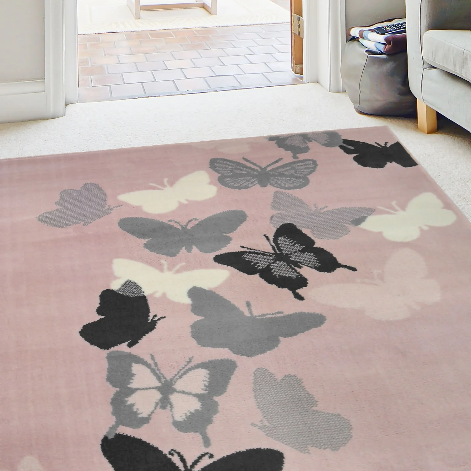 Butterfly Rug - Grey & Blush -160x230cm 4 Butterfly Rug - Grey & Blush -160x230cm - Image 2