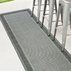 Denver Border Indoor/Outdoor Rug - Grey - 80x200cm -Home Furnishing Series Store 14016075 1125006090424111