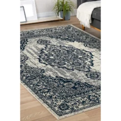Indoor Outdoor Medallion Rug - Navy - 120x170cm -Home Furnishing Series Store 14758898 1345053509895557